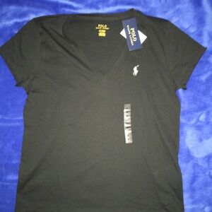 Polo by Ralph Lauren Women's Black V-Neck Tee